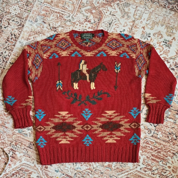 Ralph Lauren Other - Rare VTG Polo Country Ralph Lauren Red Hand Knit Southwestern Crewneck Sweater